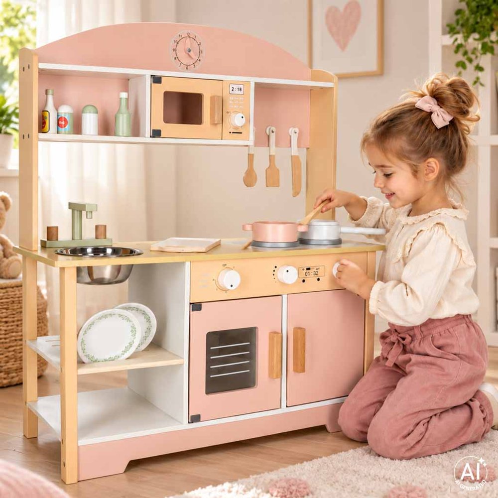 Cuisine en Bois Modern Classic 81 cm — Four, Micro-ondes & Accessoires